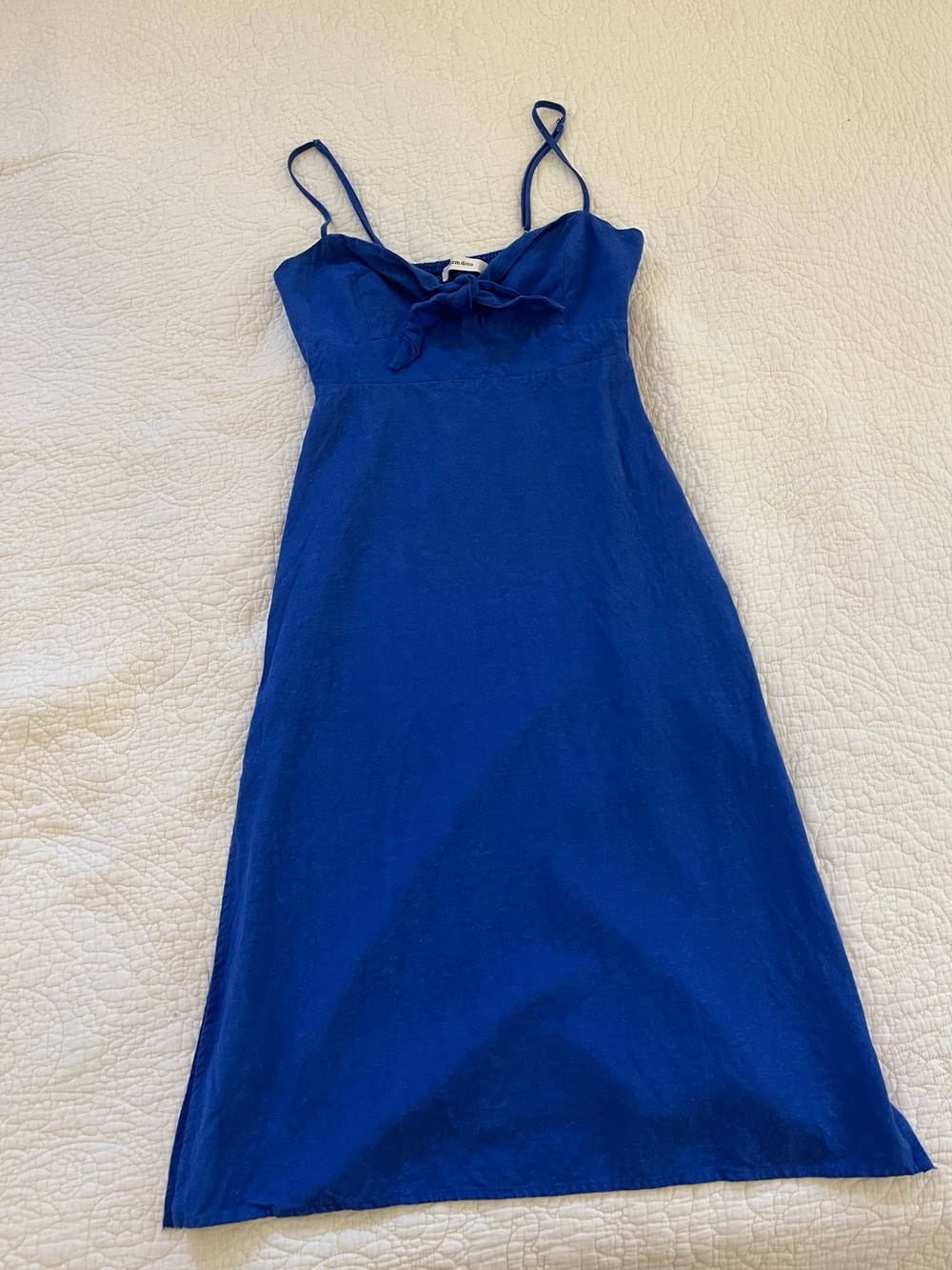Blue Tie-Front Spaghetti Strap Dress